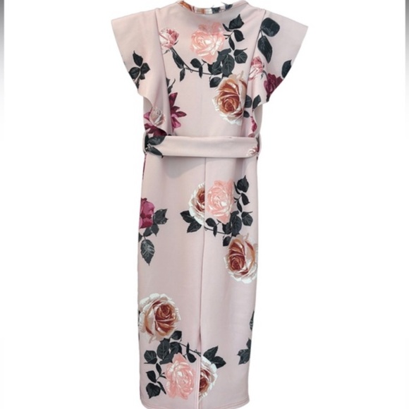 Floral Print Ruffle Detail Midi Dress Romantic Flowers Dusty Rose Pink Size 4 - Picture 13 of 16